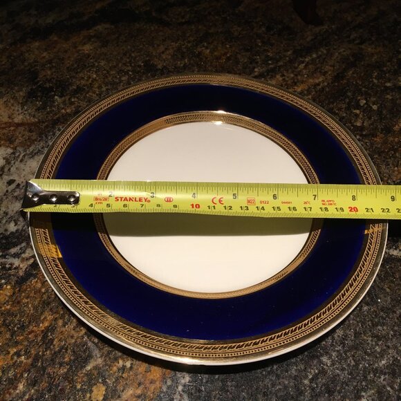 Vintage English CROWN DUCAL Cobalt and Gold Trim Dessert Plate #4 - Picture 7 of 7